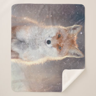 Red fox, winter forest, scenic illustration. sherpa blanket