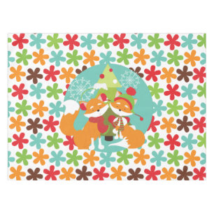 Red Fox Winter Holiday Tablecloth