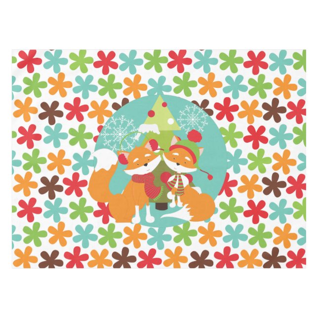Red Fox Winter Holiday Tablecloth (Front (Horizontal))
