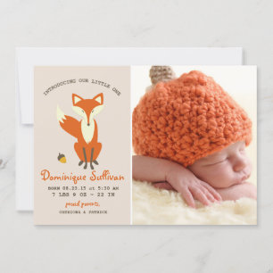 Red Fox Woodland Photo Birth Announcement