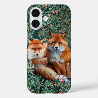 RED FOXES AMONG GREENERY, FOLIAGE AND FLOWERS iPhone 16 CASE