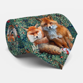 RED FOXES AMONG GREENERY, FOLIAGE AND FLOWERS TIE