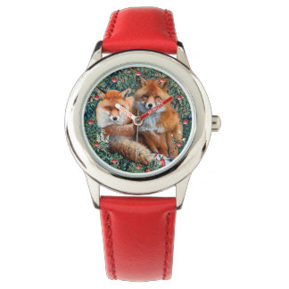 RED FOXES AMONG GREENERY, FOLIAGE AND FLOWERS WATCH