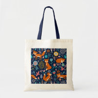 Red Foxes & Colourful Flowers Pattern