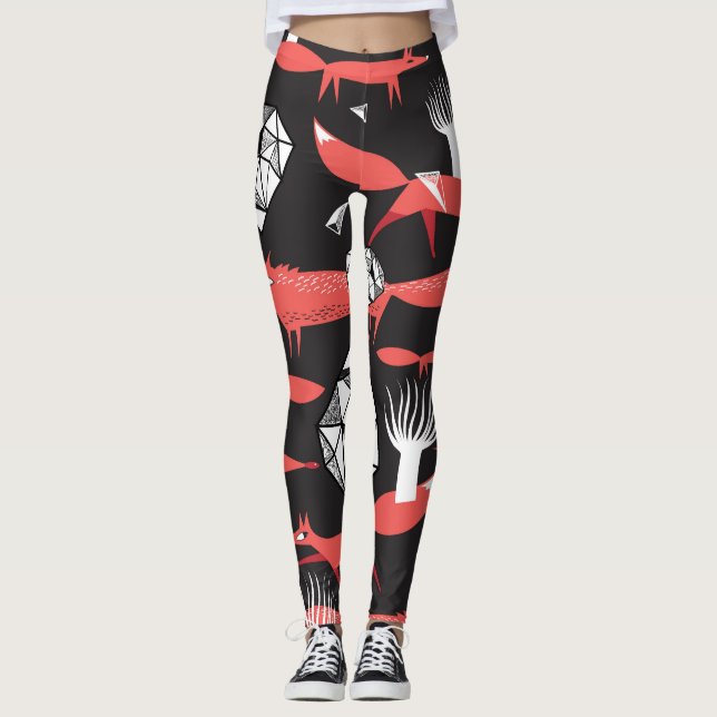 Red Foxes: Dark Background Seamless. Leggings (Front)
