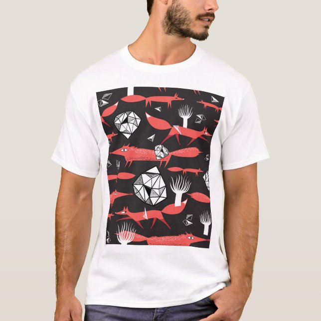 Red Foxes: Dark Background Seamless. T-Shirt (Front)
