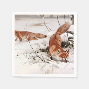 Red Foxes in the Winter Snow (by Wilhelm Kuhnert) Napkin