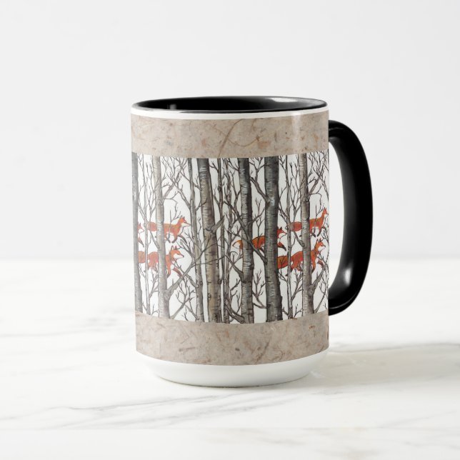 Red Foxes in Woods Art Rustic Look LG Coffee Mug (Front Right)