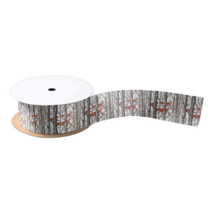 Red Foxes in Woods Art  Unique Gift Wrap Satin Ribbon