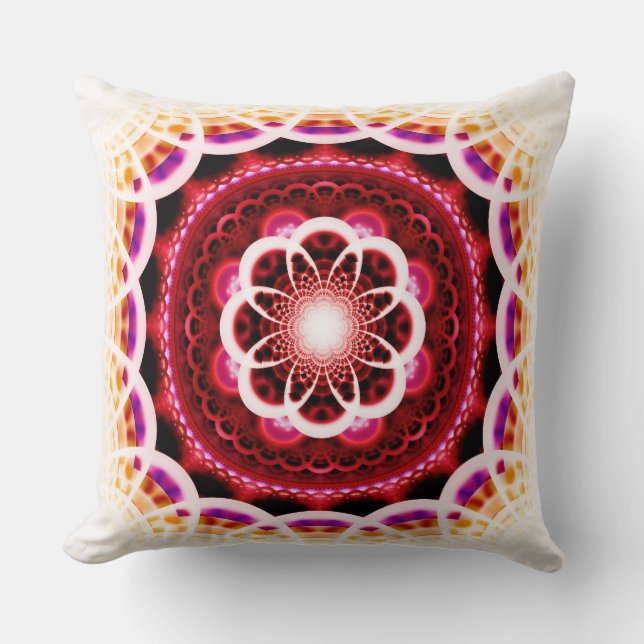 Red fractal mosaic pattern cushion (Front)