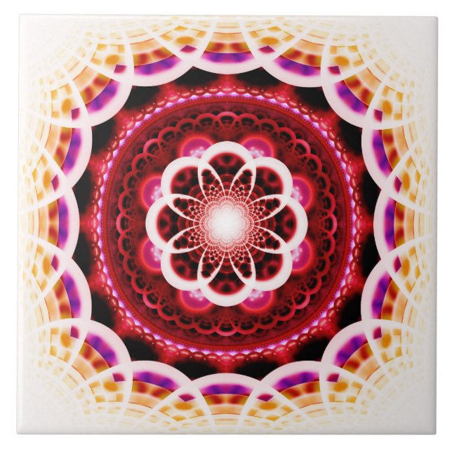 Red fractal mosaic pattern tile (Front)