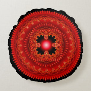 Red fractal ornate pattern round pillow