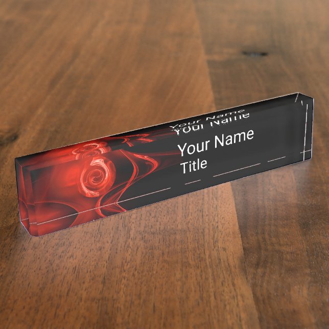 RED FRACTAL ROSE IN BLACK,Abstract Swirls Nameplate (Side)