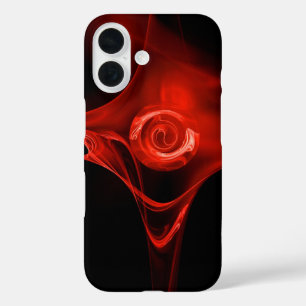RED FRACTAL ROSE IN BLACK iPhone 16 CASE
