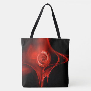 RED FRACTAL ROSE IN BLACK Large Tote Bag