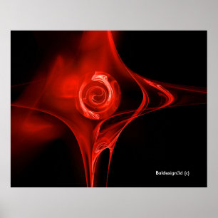RED FRACTAL ROSE IN BLACK POSTER