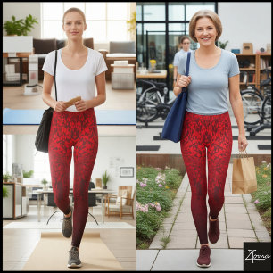 Red Fragmented Abstract Black Ombre Pattern Leggings