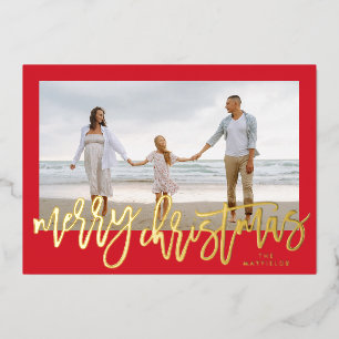 Red Frame & Gold Merry Christmas Photo