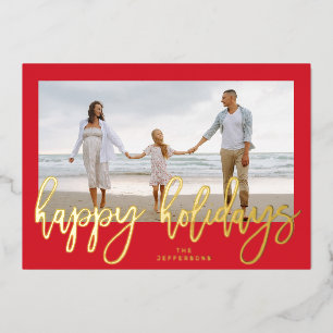 Red Frame & Gold Merry Christmas Photo