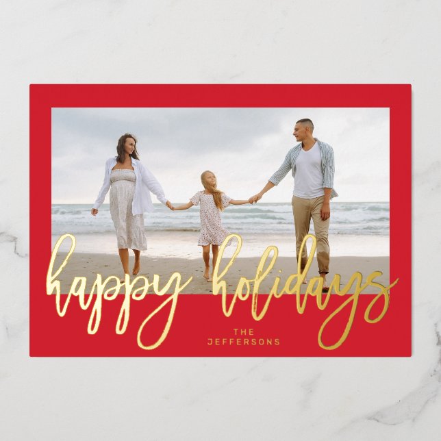 Red Frame & Gold Merry Christmas Photo (Front)