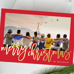 Red Frame & Gold Merry Christmas Photo