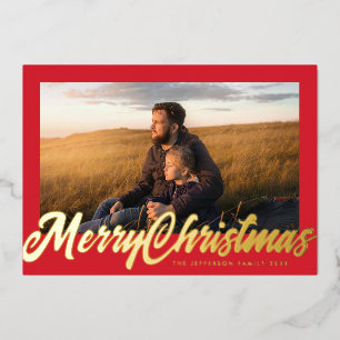 Red Frame & Gold Merry Christmas Photo