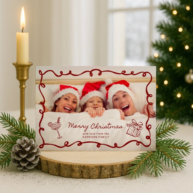  Red frame, Striped Family Photo Christmas Invitation (Creator Uploaded)