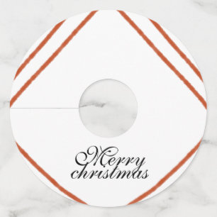 Red frame watercolor merry Christmas dd your name  Wine Glass Tag