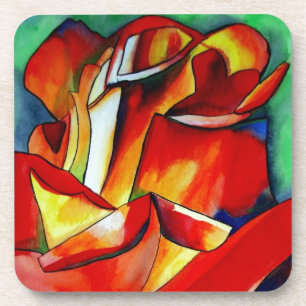Red France Libre rose watercolor art Coaster
