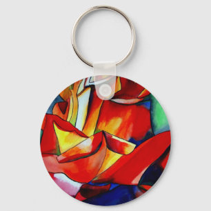 Red France Libre rose watercolor art Key Ring