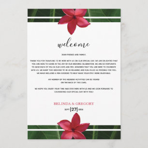 Red Frangipani Plumeria Wedding Welcome Itinerary Programme