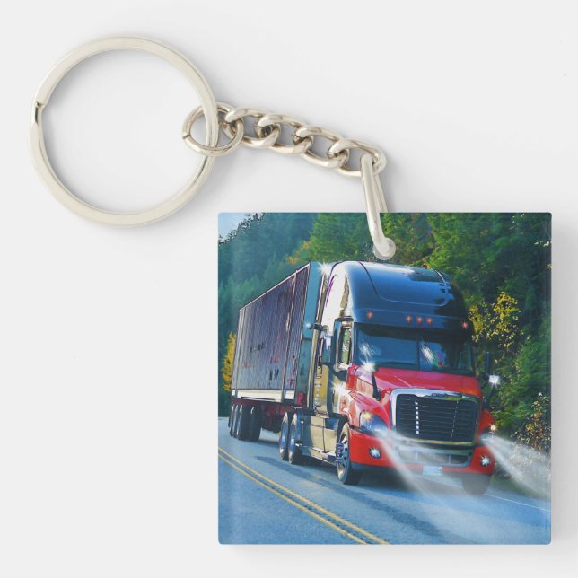 Red Freight Lorry Cargo Truck Art for Truck-lovers Key Ring (Front)
