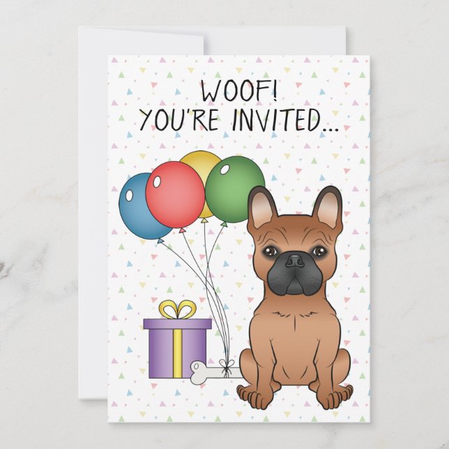 Red French Bulldog Cute Cartoon Dog Birthday Invitation (Front)
