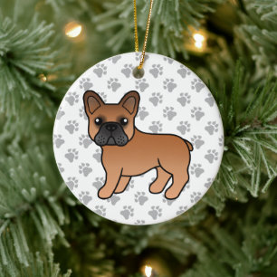 Red French Bulldog Cute Cartoon Dog Ceramic Tree Decoration