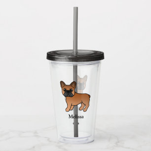 Red French Bulldog Cute Cartoon Dog & Name Acrylic Tumbler