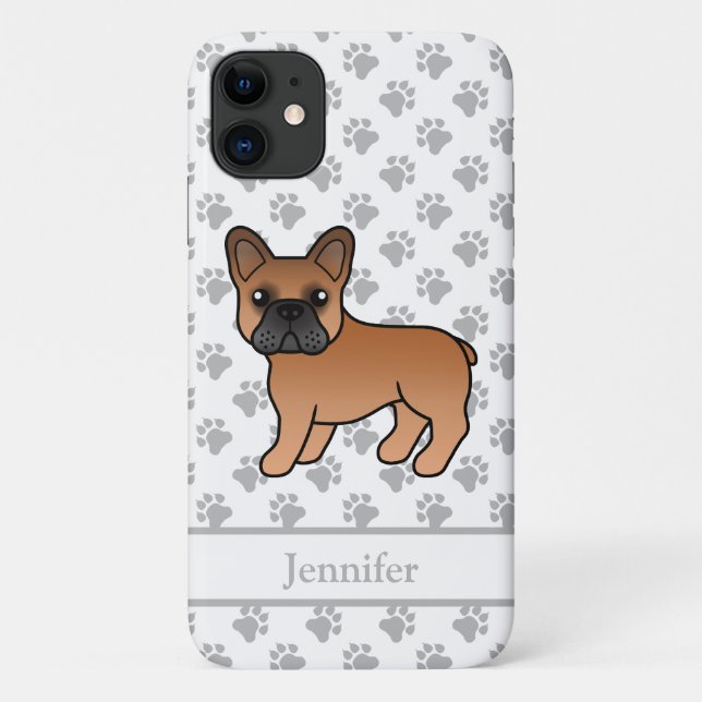 Red French Bulldog Cute Cartoon Dog & Name Case-Mate iPhone Case (Back)