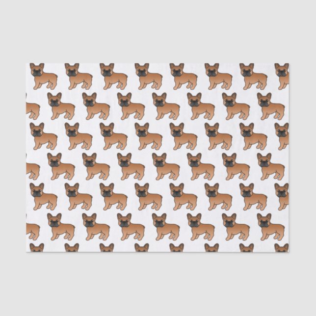 Red French Bulldog Cute Cartoon Dog Pattern Tissue Paper (Front)