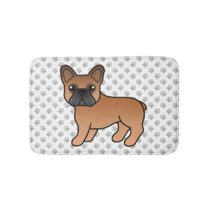 Red French Bulldog Cute Cartoon Dog & Paws Bath Mat