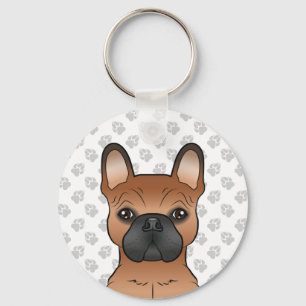 Red French Bulldog / Frenchie Cartoon Dog Head Key Ring