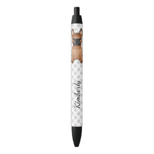 Red French Bulldog / Frenchie Cartoon Dog & Name Black Ink Pen