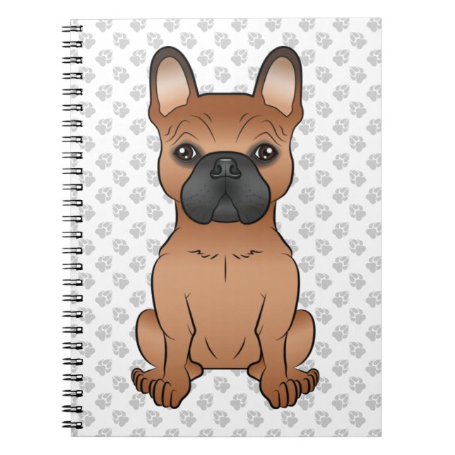 Red French Bulldog / Frenchie Cartoon Dog & Paws Notebook (Front)