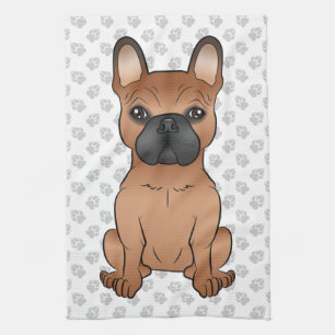 Red French Bulldog / Frenchie Cartoon Dog & Paws Tea Towel