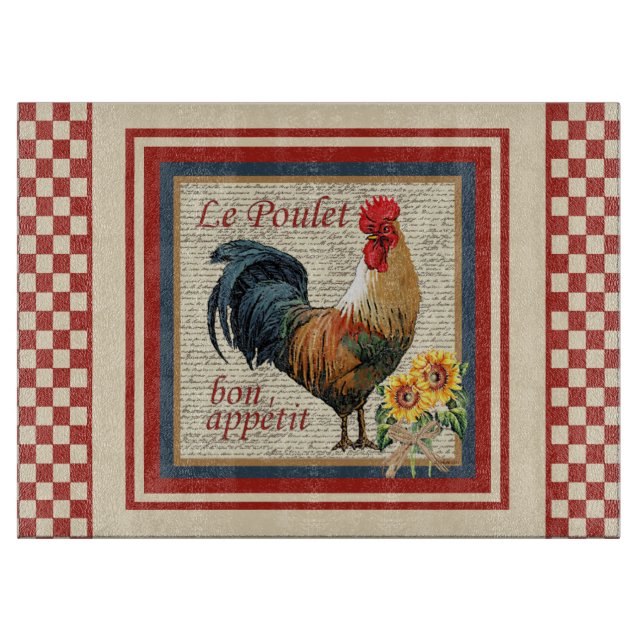 Red French Country Rooster Le Poulet Cutting Board (Front)