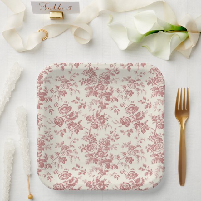 Red French Country Toile Paper Plates (Wedding)