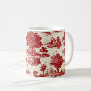 Red French Toile Countryside Pastoral Pattern Coffee Mug