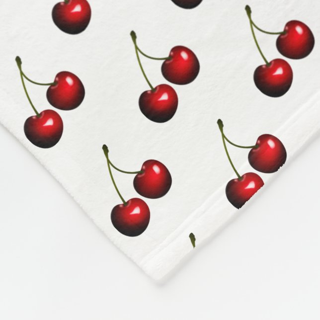 Red Fresh Sweet Cherries Fleece Blanket (Corner)