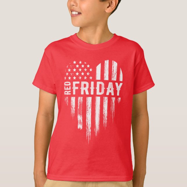 Red Friday Distressed USA Heart Military T-Shirt (Front)