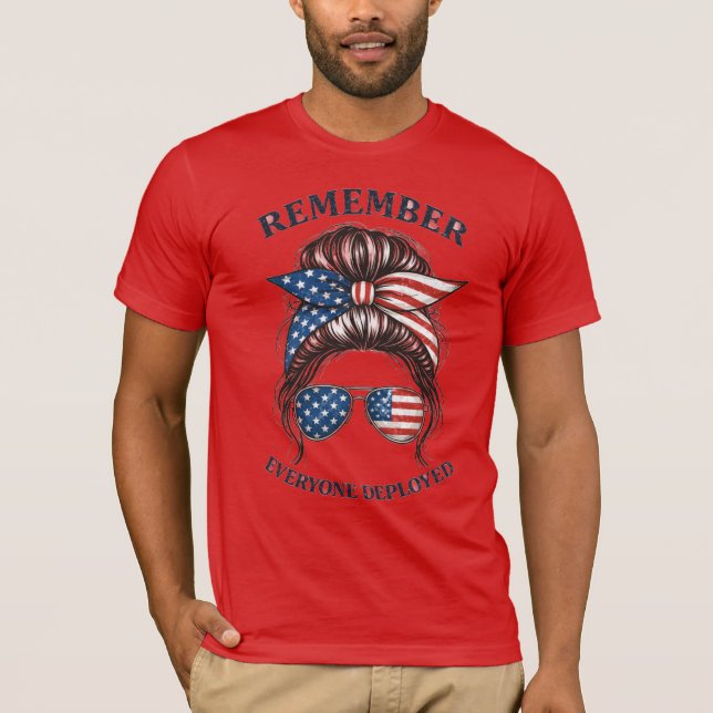 RED Friday Messy Bun T-Shirt - Remember Everyone  (Front)