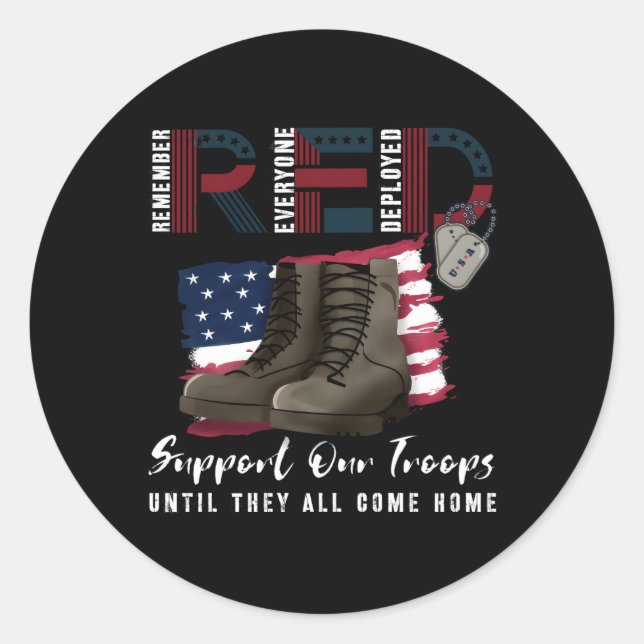 Red Friday Military We Wear Red Support Our Troops Classic Round Sticker (Front)