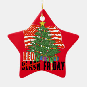 RED Fridays Christmas Tree Military US Flag Ceramic Tree Decoration